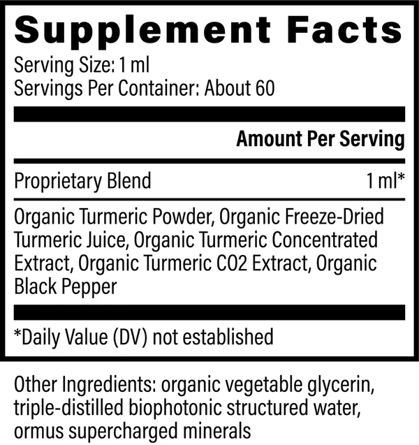 Organic turmeric ingredients used in Global Healing liquid supplement