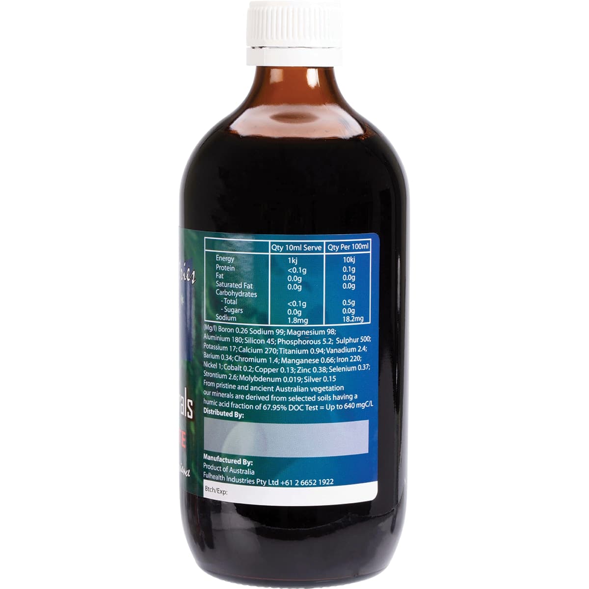 Side view of Fulhealth Industries Colloidal Minerals 500 ml bottle